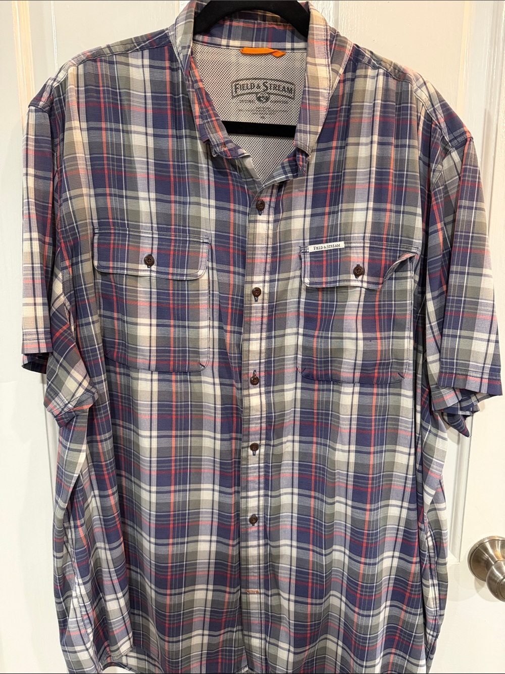 Field & Stream Short-Sleeve Plaid Button-Up Shirt - Blue, Gray, Red